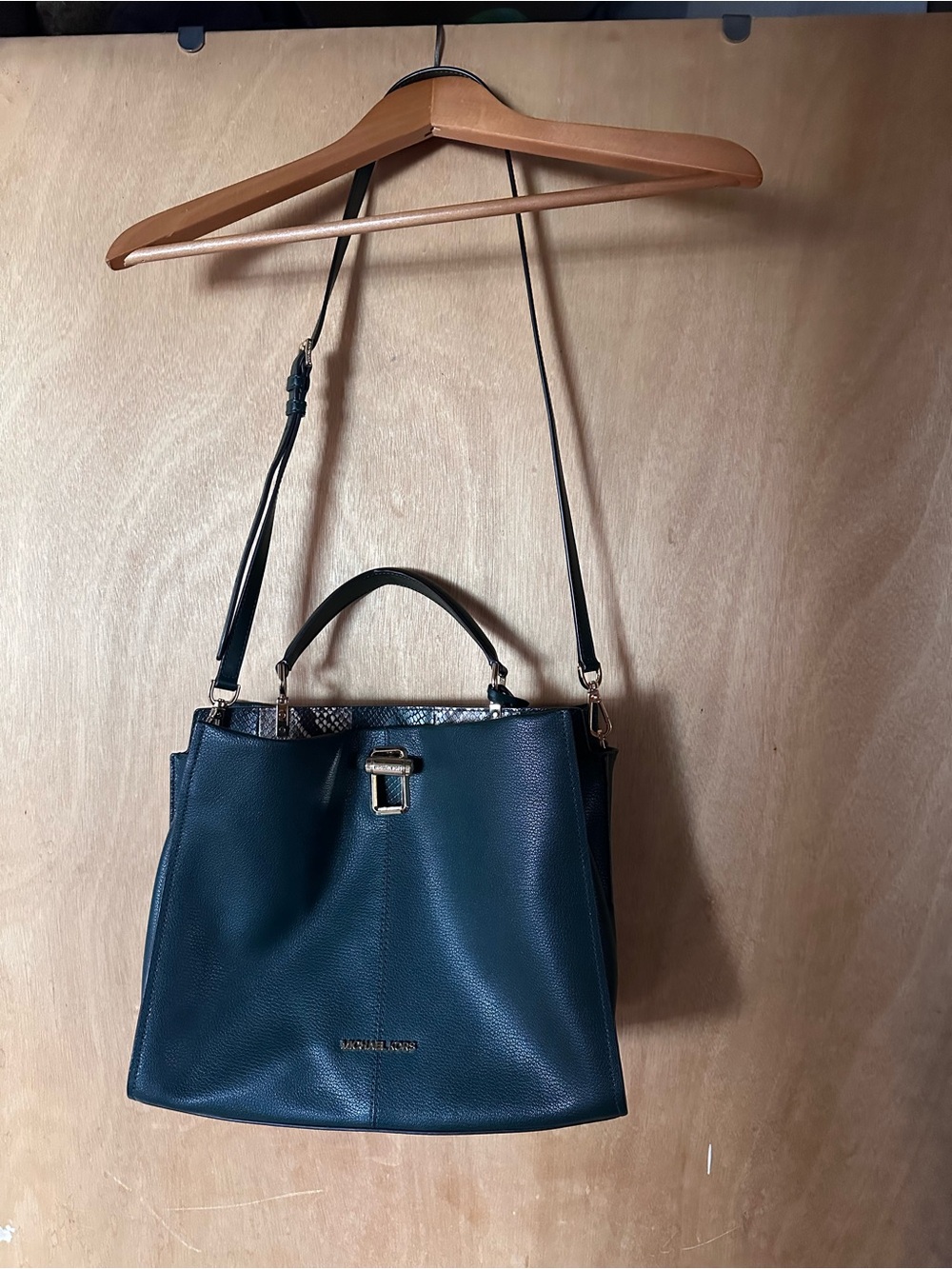 Michael Kors Dark Green Leather Satchel with Gold Hardware